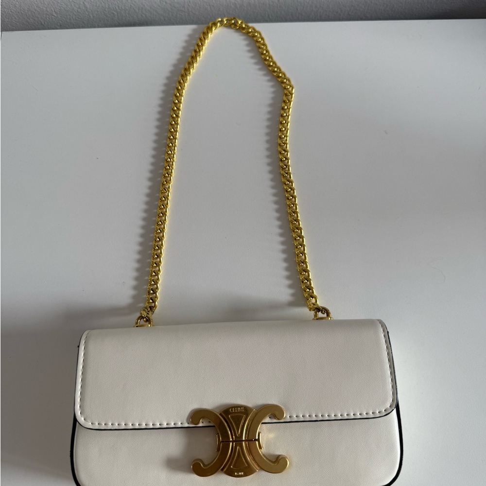 White Leather Bag with Gold Chain